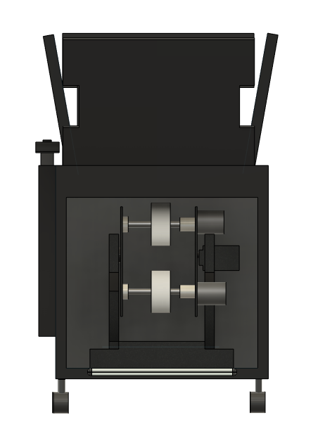 Final design, top view: the two counter-rotating throwing wheels.